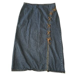 Maxi Jean Skirt By moments Leather Lace Up Side design